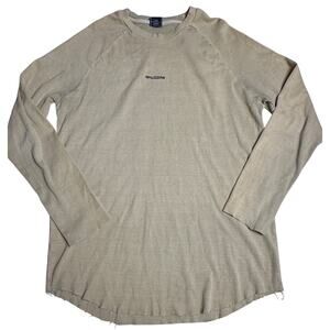 RAWGEAR Men’s Large Beige Ribbed Long Sleeve Shirt Raw Hem Gym Athletic